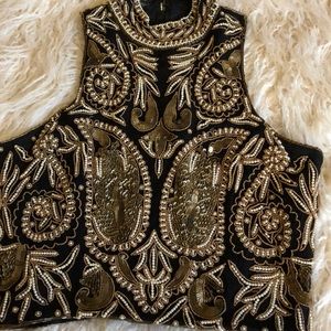 Rare racer cut beaded crop Gold bronze pearl black